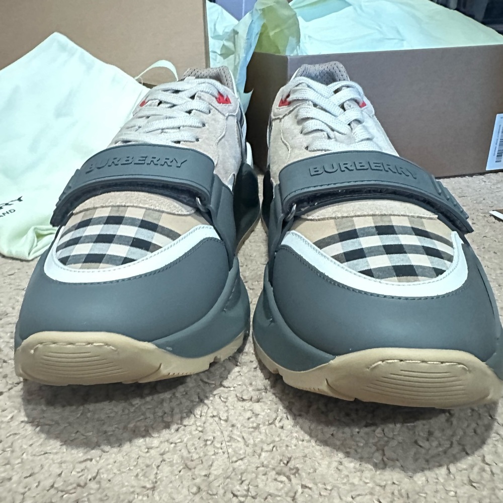 Burberry check, suede and leather sneakers - Picture 9 of 14